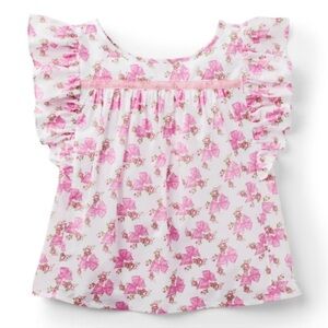 American Girl Pink and White Floral Blouse with Ruffled Sleeves size 7   A61